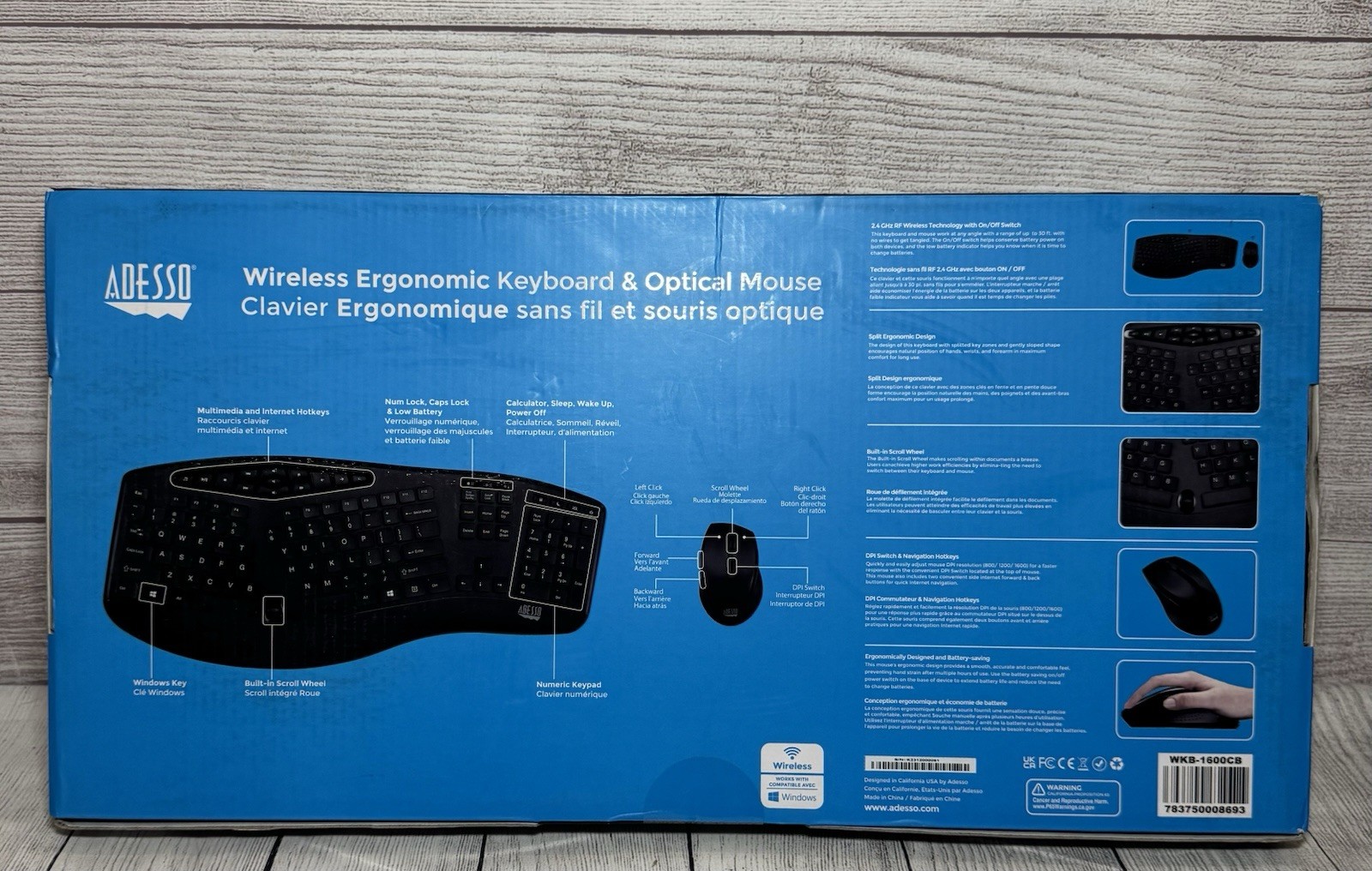 Adesso WKB-1600CB TruForm Media Wireless Ergonomic Keyboard & Optical Mouse