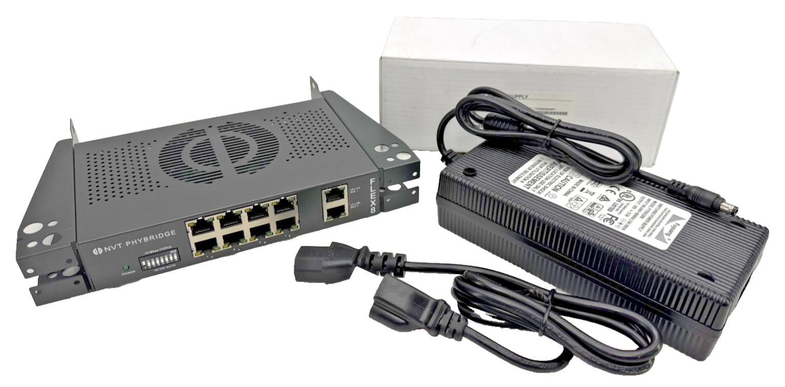 NVT Phybridge NV-FLX-08 FLEX8 Unmanaged Switch 8-Port PoE w/ Power Supply