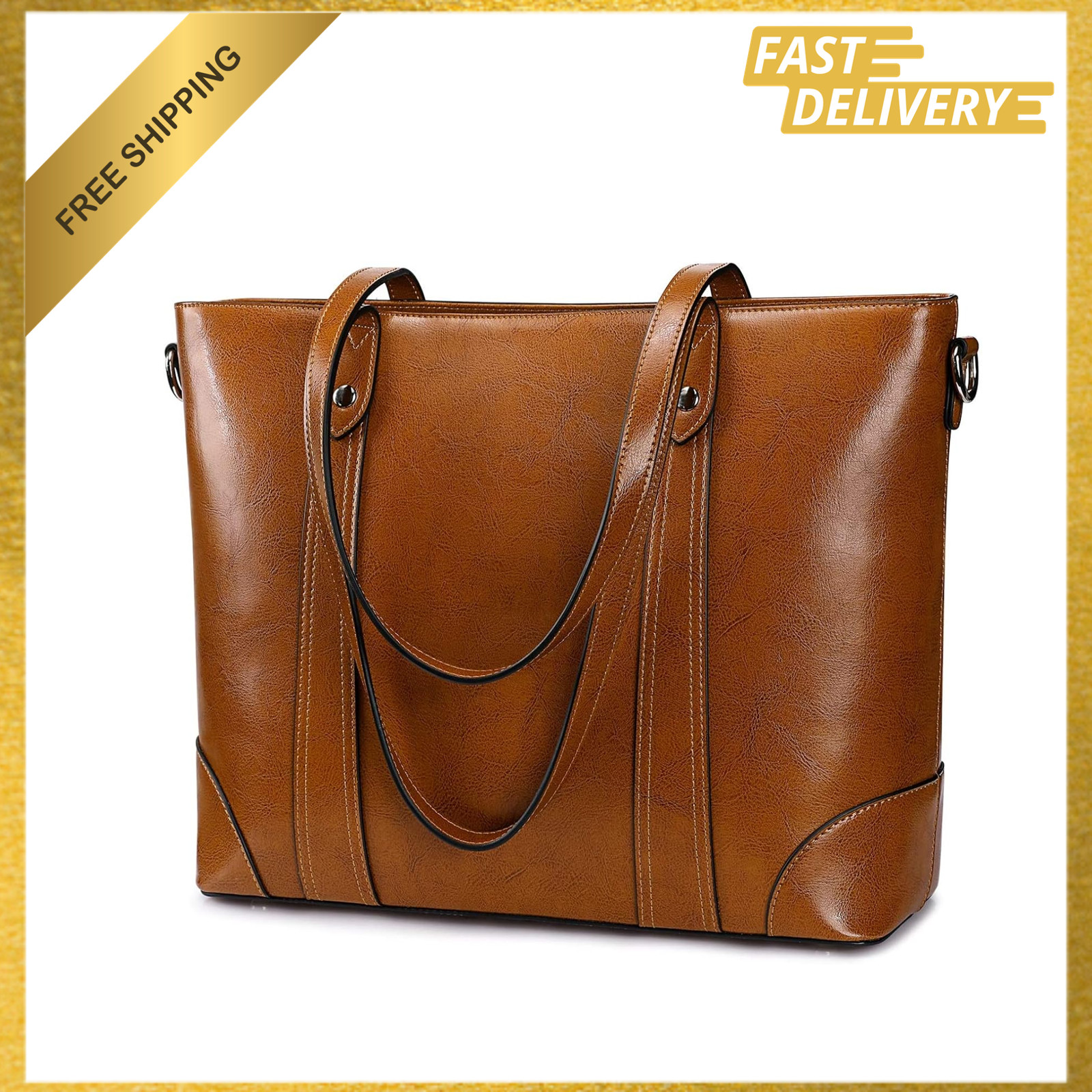 Leather Tote Bag for Women Large Work Shoulder Handbag with Zipper, Genuine