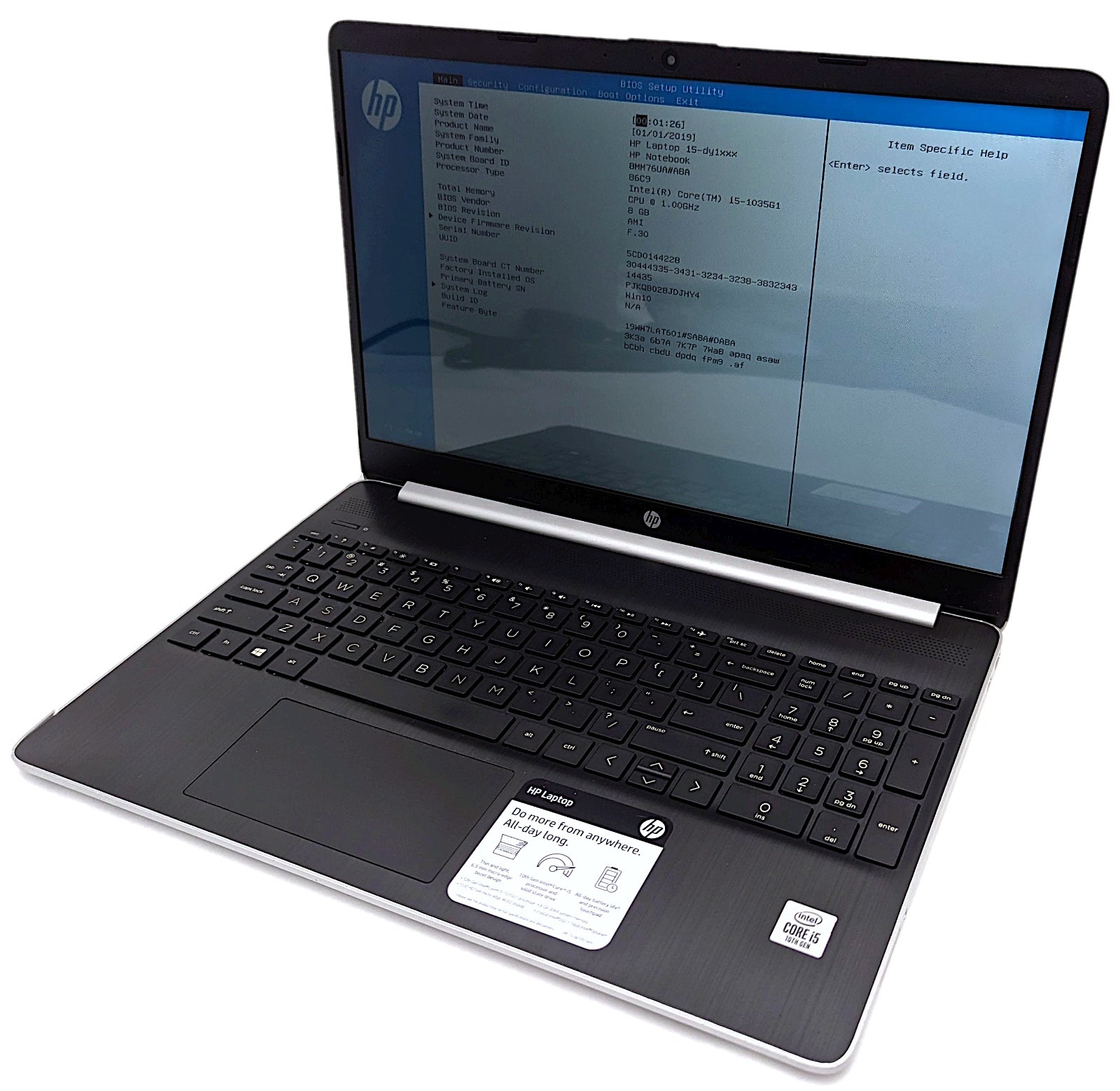 Incomplete HP Notebook 15-dy1051wm 15.6" Laptop Intel i5-1035G1 1.00GHz 8GB RAM