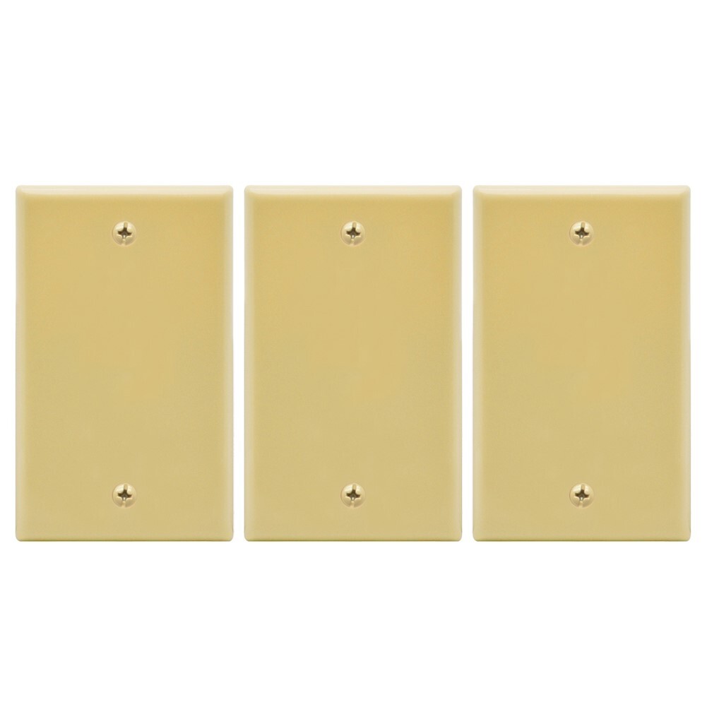 3x Ivory Blank Standard 1-Gang Outlet Wall Plate Smooth Face Mounting Hardware 