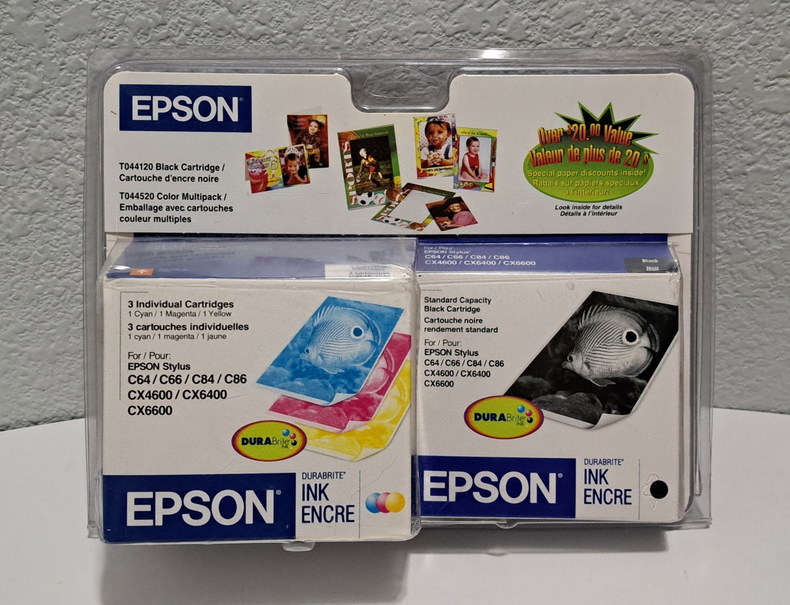 EPSON TO44120 & TO44520 Black & Multi Color Ink Cartridges New Sealed