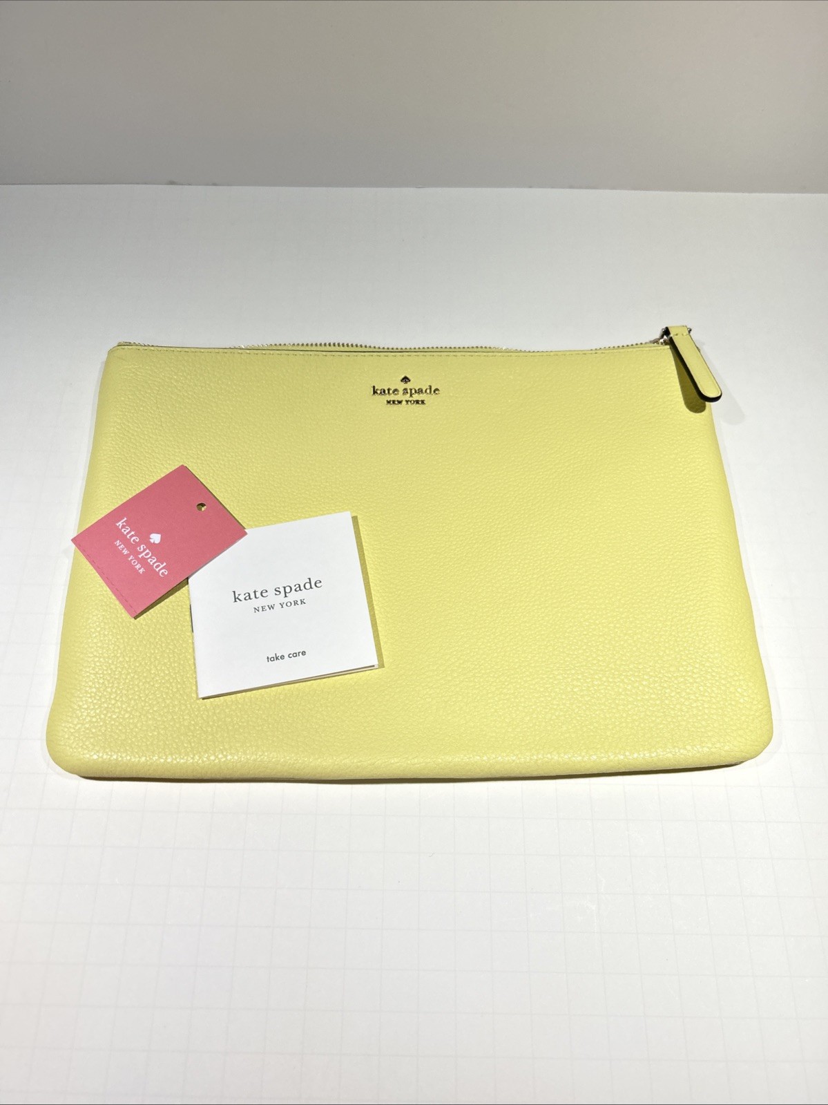 Kate Spade Large Zip Pouch Jackson Limelight /Yellow NEW