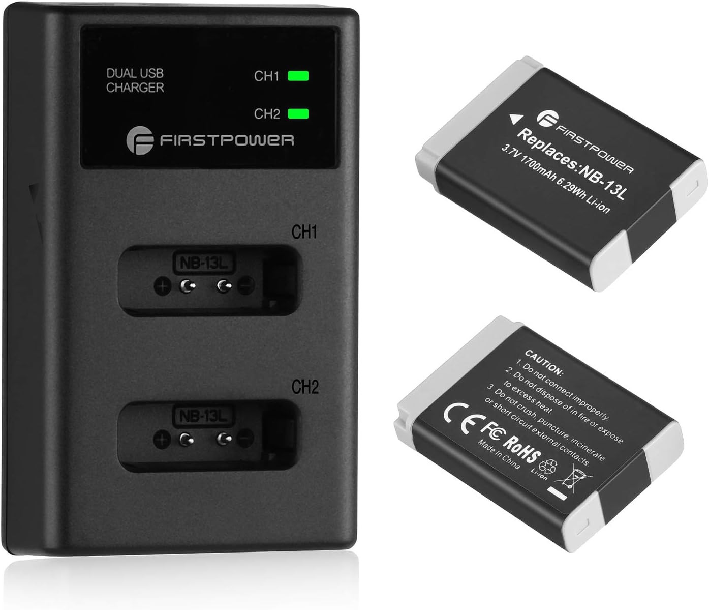 2-Pack NB-13L Battery & Dual USB Charger for Canon Powershot G7 X Mark II, G7 X,