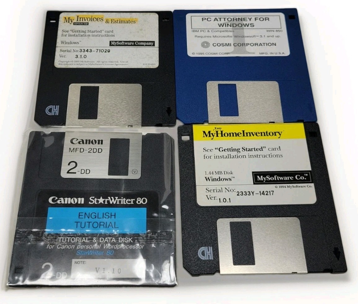Vintage Software Lot 3.5" Floppy Disks PC Attorney-Mysoftware-Canon StarWriter
