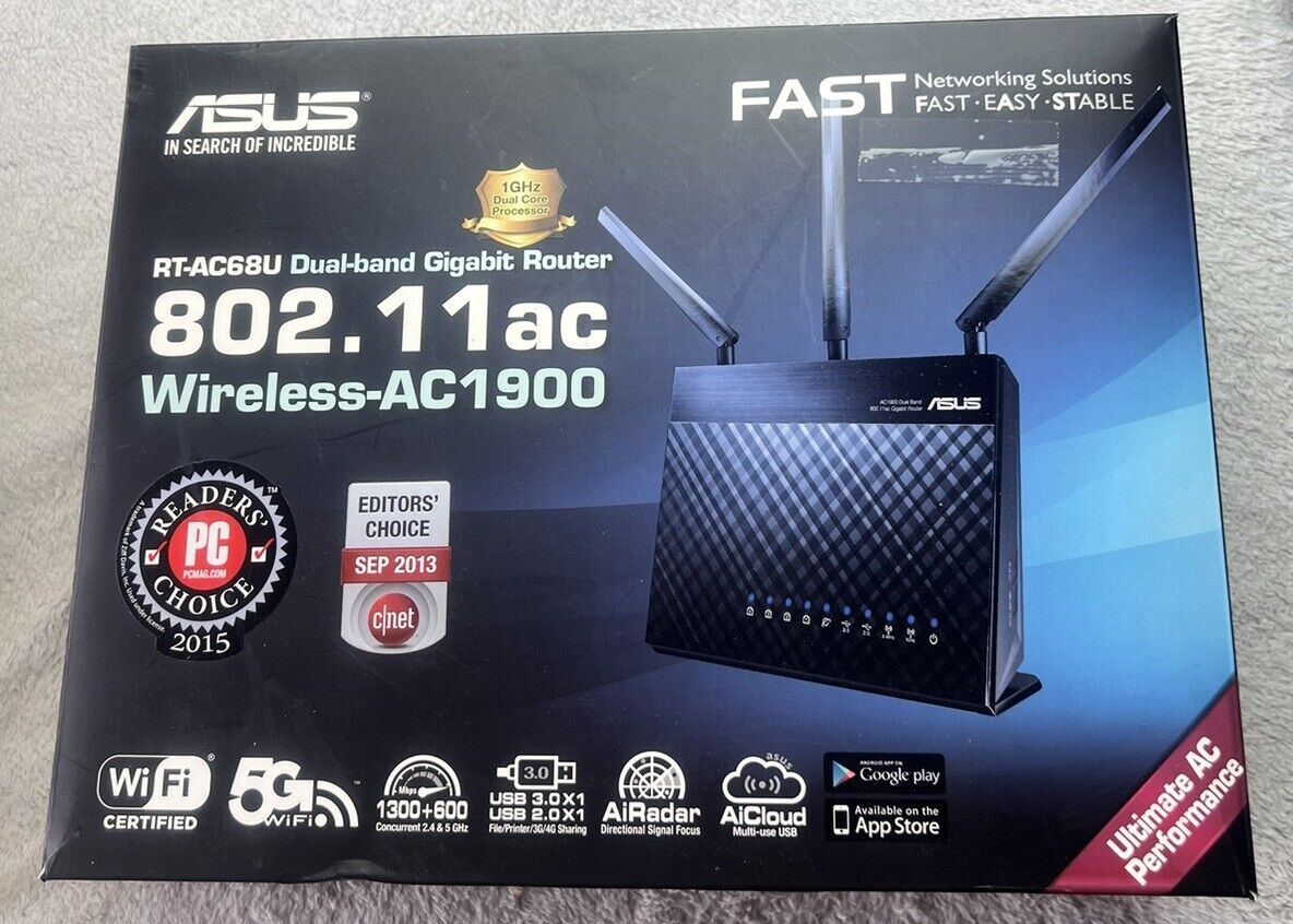 Asus RT-AC68U - WIFI 802.11ac - 1900Mbps Dual Band Gigabit Router NEVER USED