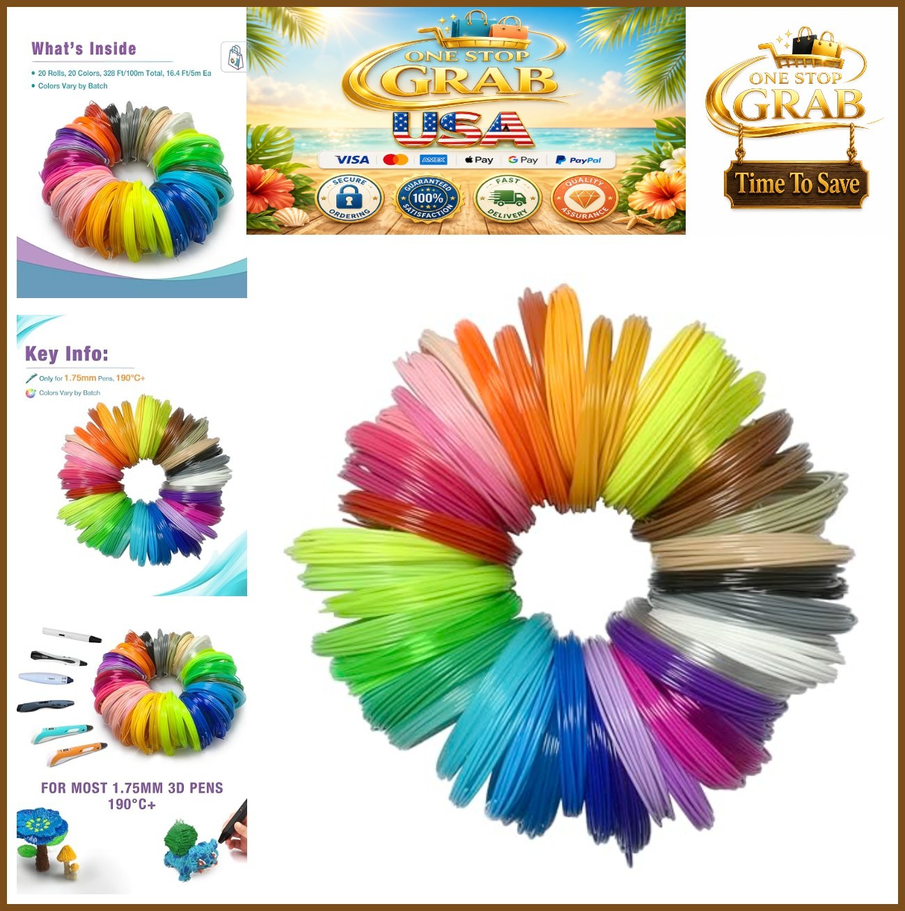 PLA 3D Pen Filament Refills 20 Colors 1.75mm 328 Feet Bundle Arts Crafts