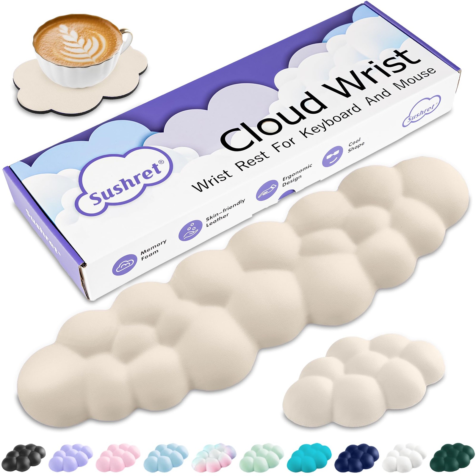 Sushret Cloud Wrist Rest Keyboard, Keyboard Full Size, 09 Beige