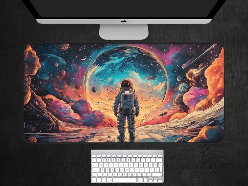 Colorful Astronaut Desk Mat | Galaxy Space Mouse Pad | Aesthetic Deskmat