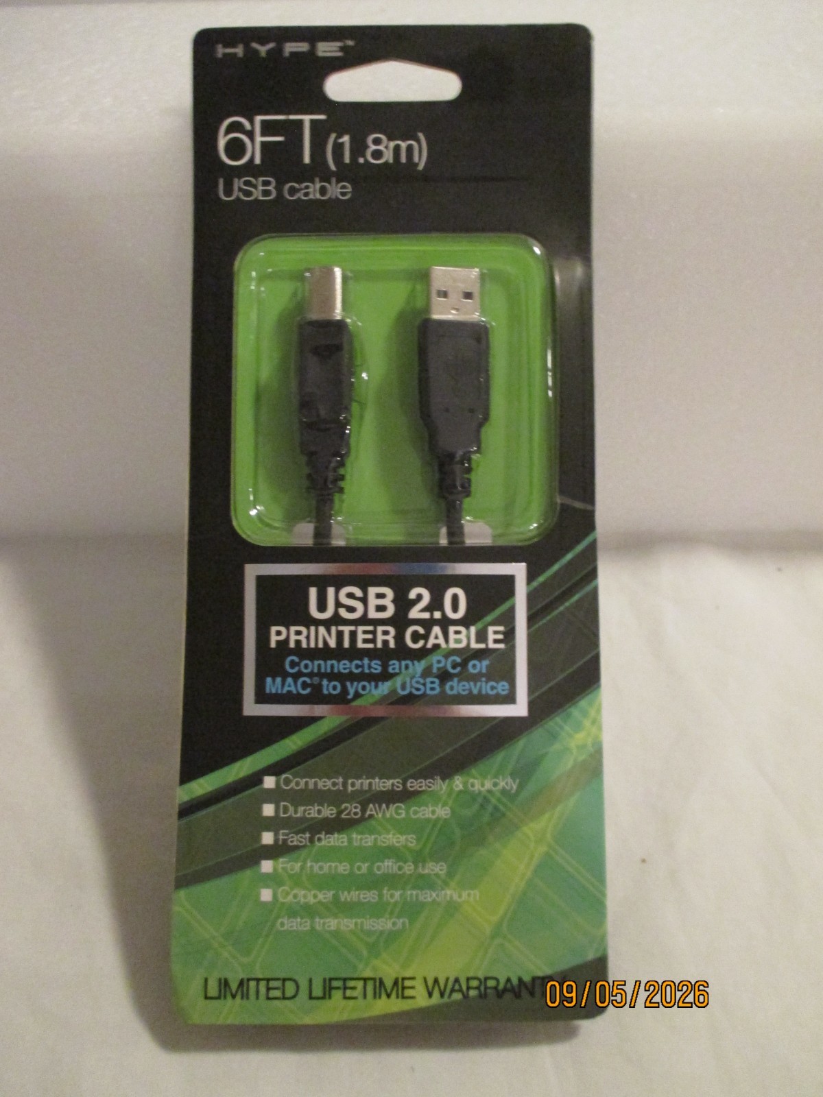 HYPE 6 foot USB Cable USB 2.0 Printer Cable USB A Male to USB B Male