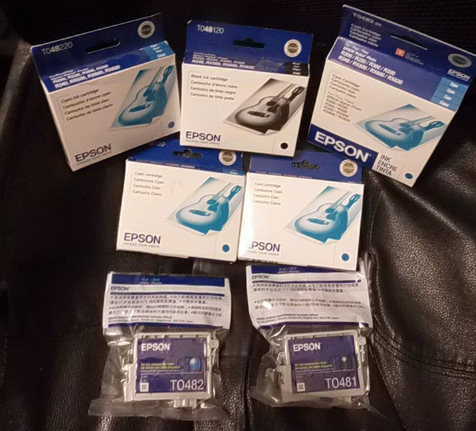GENUINE EPSON INK T048120 (BLACK - 2) AND T048220 (CYAN -5) - SEALED