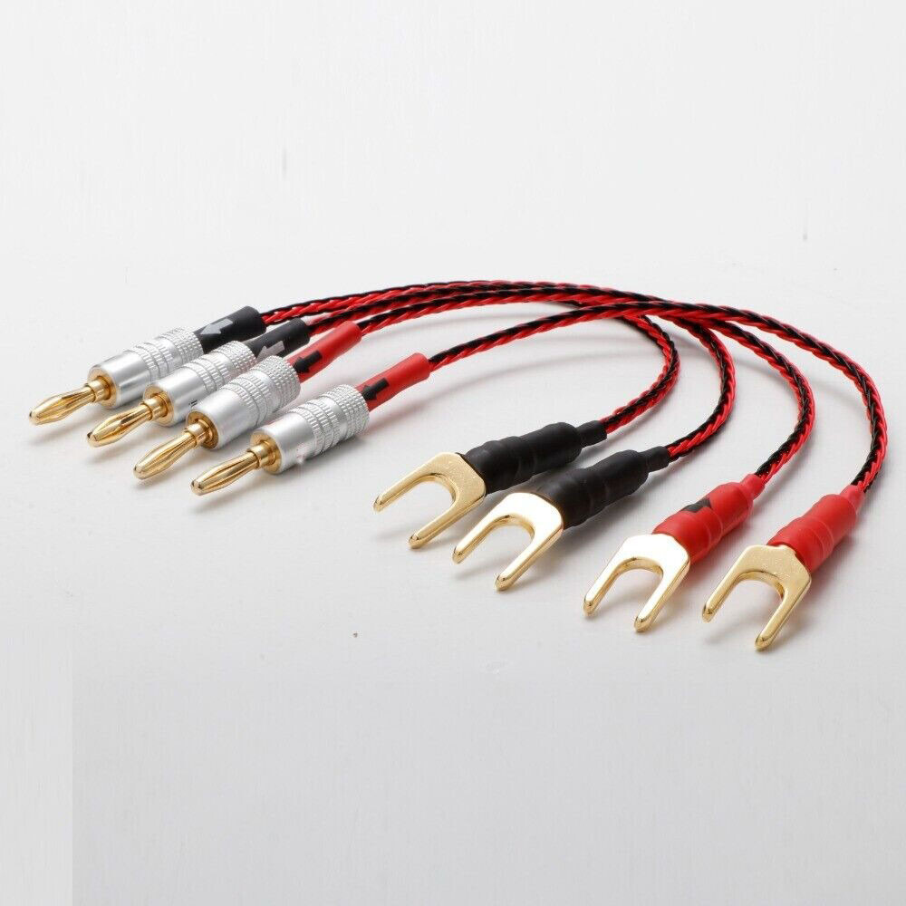 4PCS 7N Copper Silver Plated Speaker Jumper Cable Gold Plated Banana/Spade Plug
