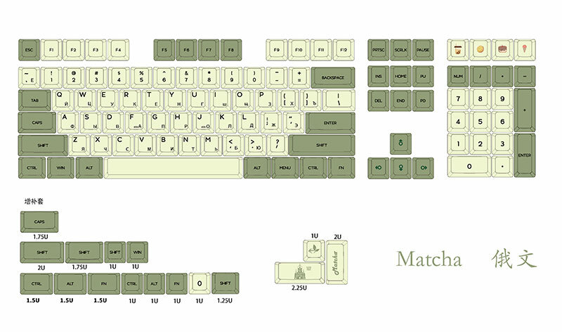 GKA Profile Matcha Green Theme Custom Keycap Set Japanese Korean Russian