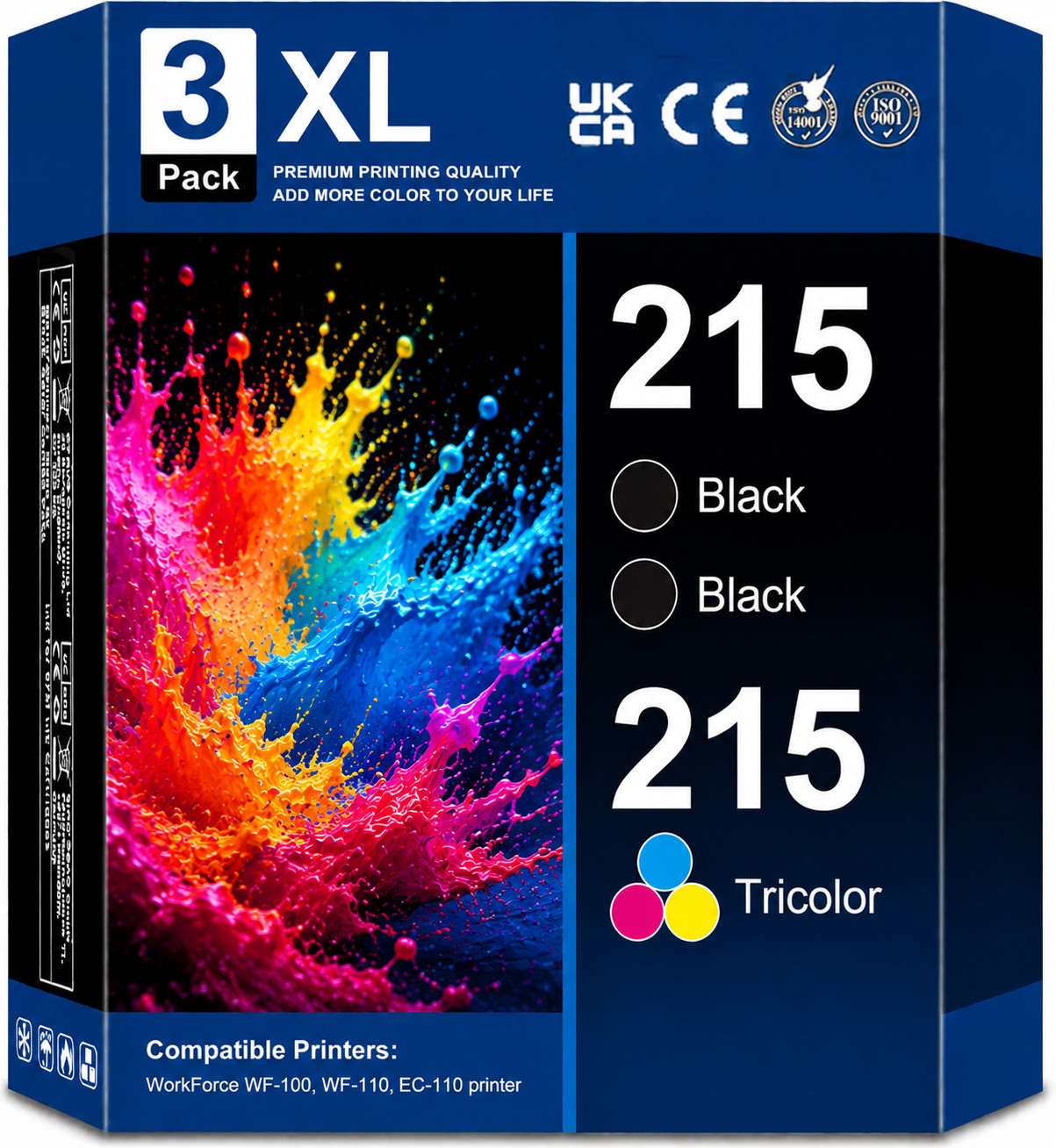 T215 Ink Cartridge 3Pk ( 2-BK  1-TriColor）Replacement for WF-100 WF-110 EC-110