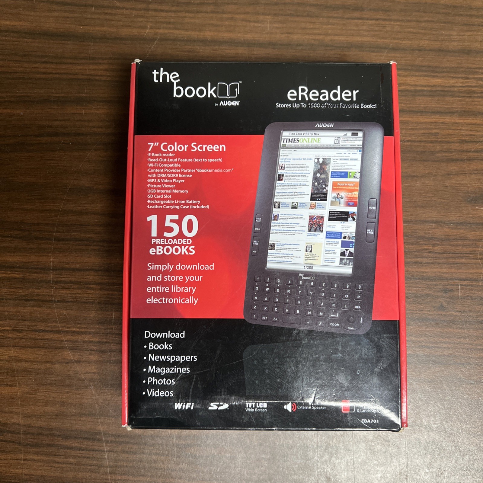 Augen The Book EBA701 7” Color eBook Reader WiFi 2GB Tested Working