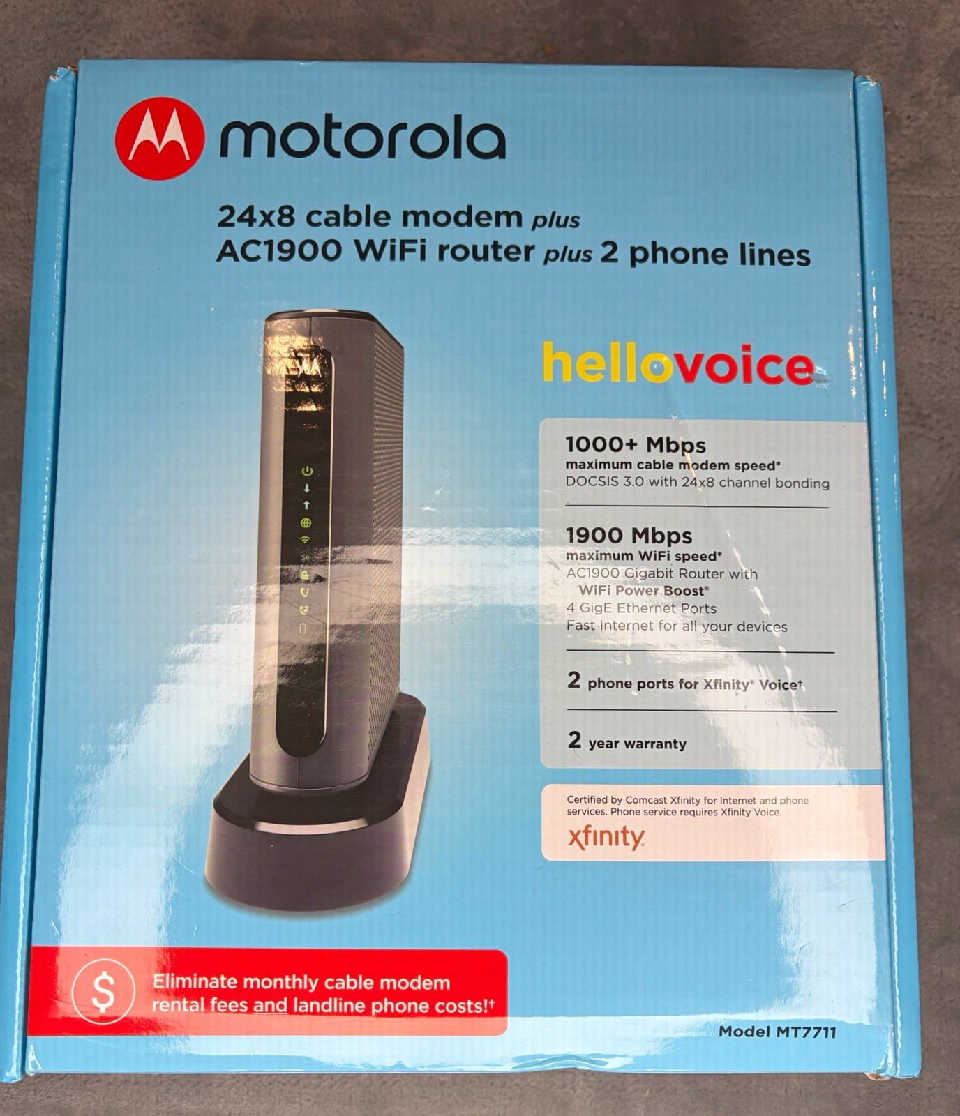 Motorola MT7711 24x8 Cable Modem AC1900 WiFi Router 2 Phone Lines Xfinity NIB