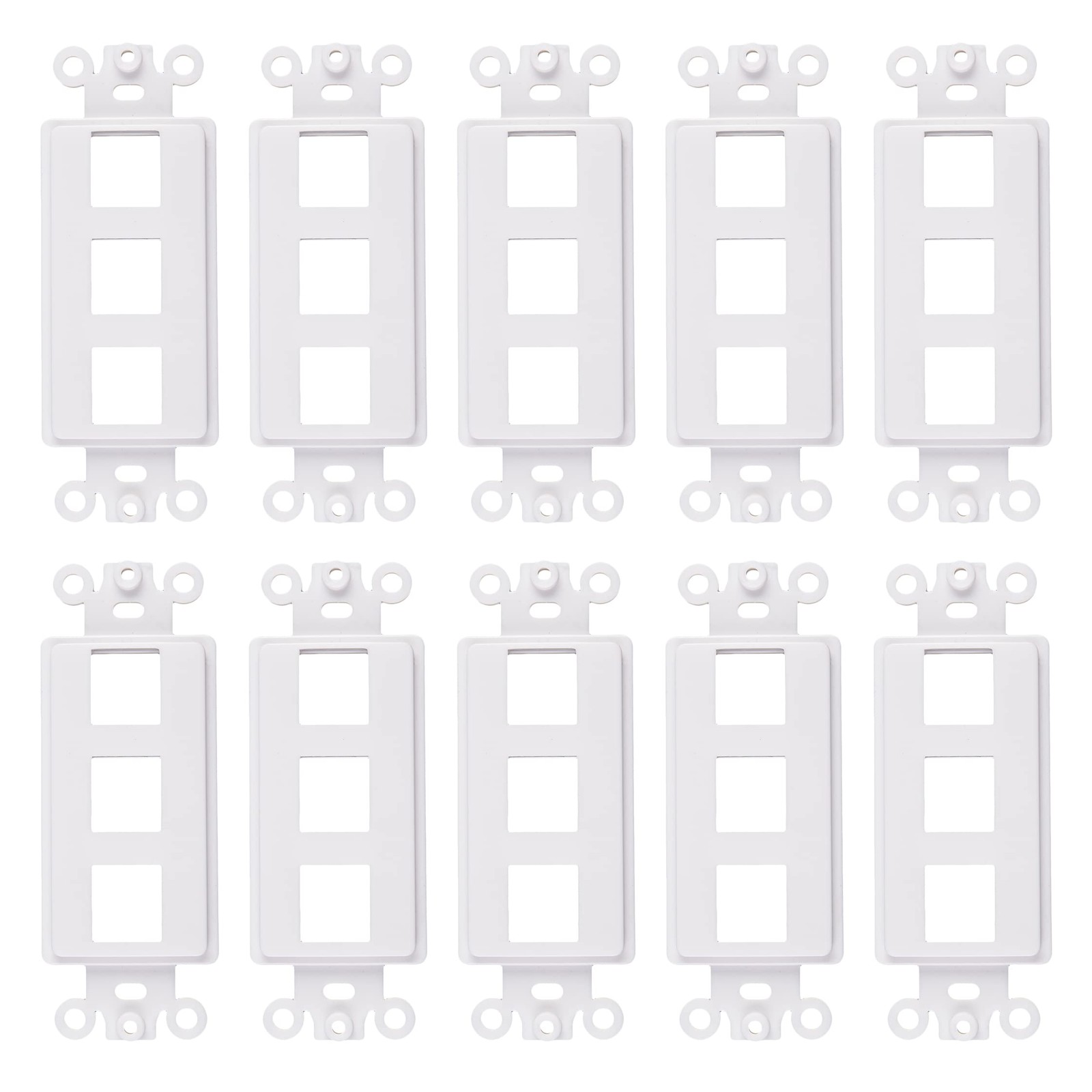 White QuickPort Decora Keystone Insert 3 Port Plate Replacement 10 Pack