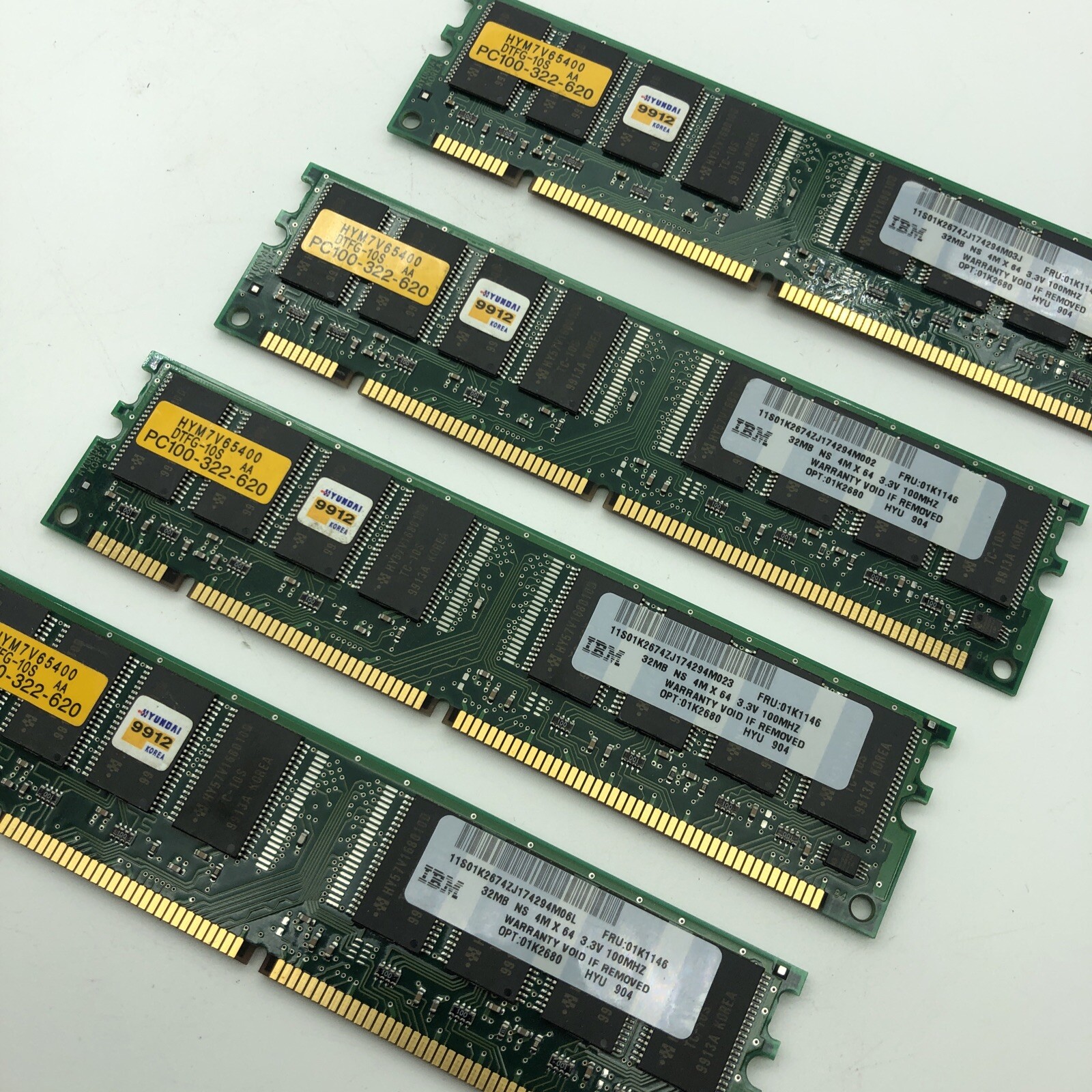 128MB IBM Fru 01K1146 (4) pcs 32MB 168Pin SDRAM DIMM PC100 Memory PC-100 Hyundai