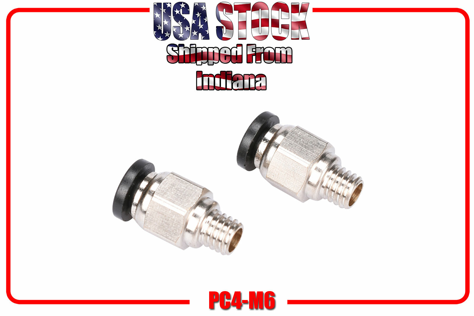 PC4-M6 Quick Fitting Pneumatic PTFE Tube Connector, 2 Pack