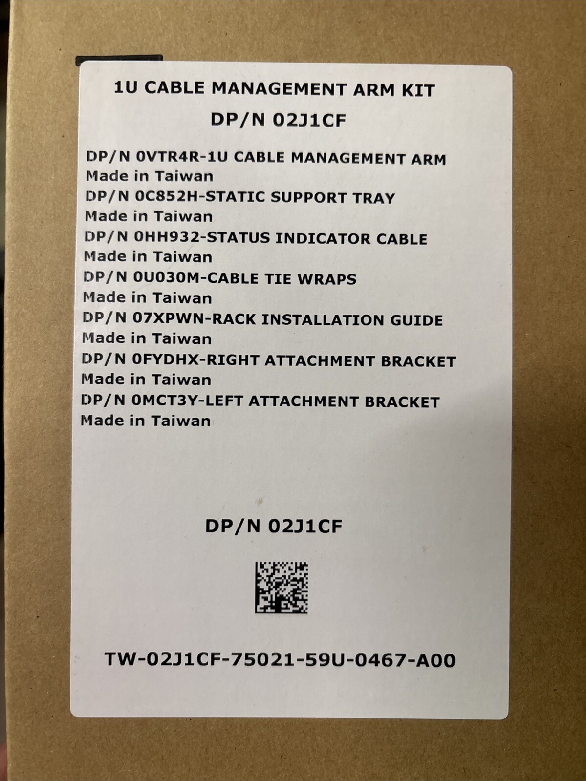 Dell 02J1CF 2J1CF 1U Cable Mgt Arm Kit for PowerEdge R320 R430 R620 R630