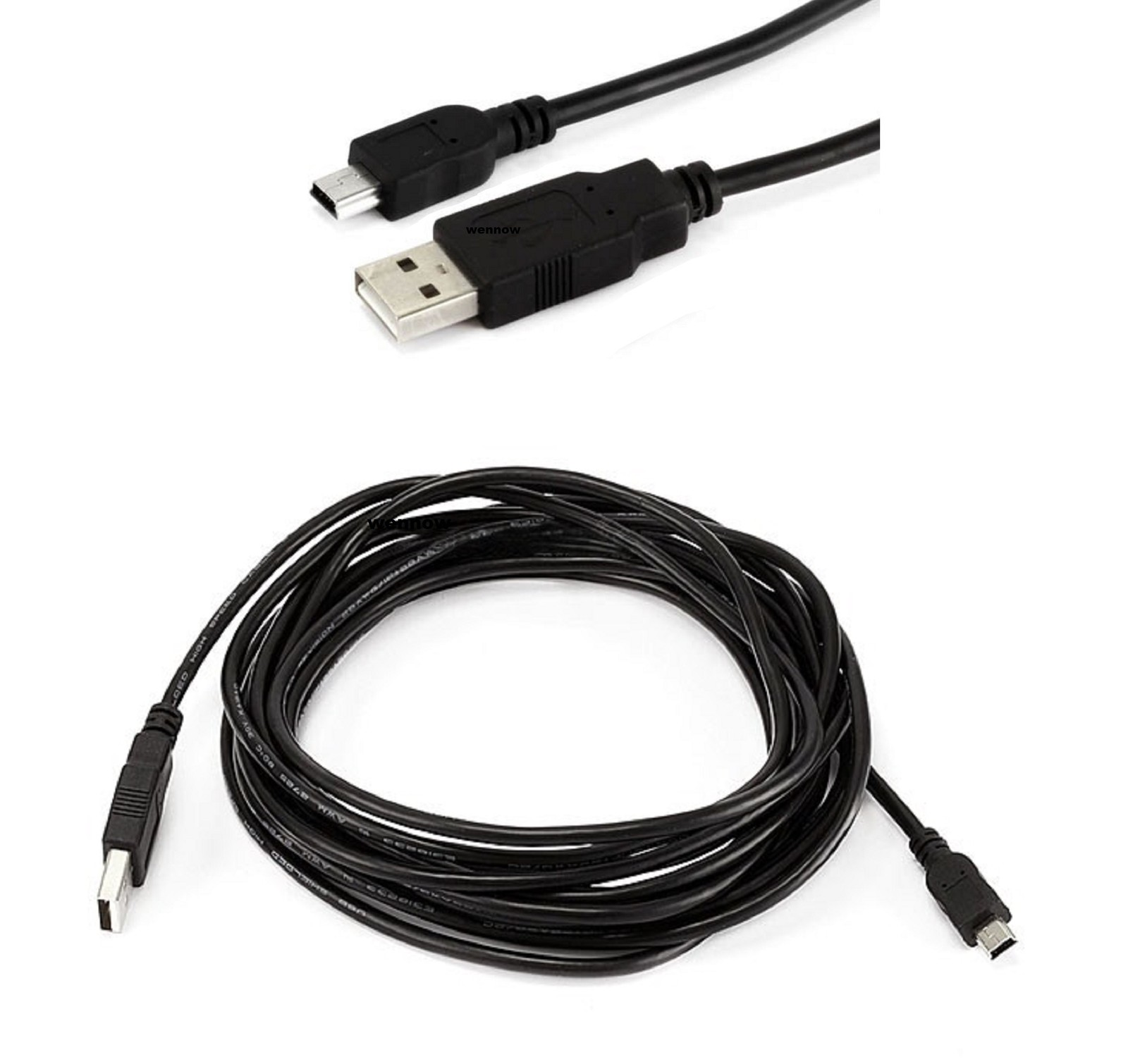 5 Pcs USB 2.0 Type A Male to Mini B 5 Pin Male Extension Cable Cord  1 Feet