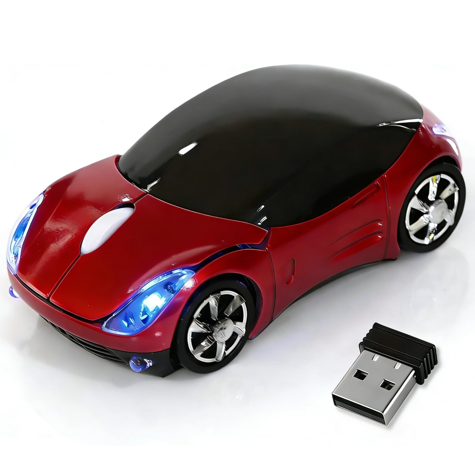 Red Mini Car Computer Wireless Mouse 1600DPI 2.4G USB Receiver Laptop PC Mac
