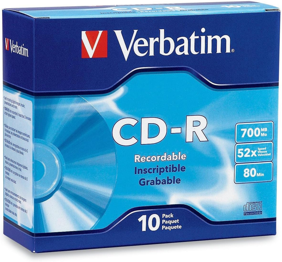 Verbatim CD-R Blank Discs 700MB 80-Minutes 52X Recordable Disc for Data and Musi