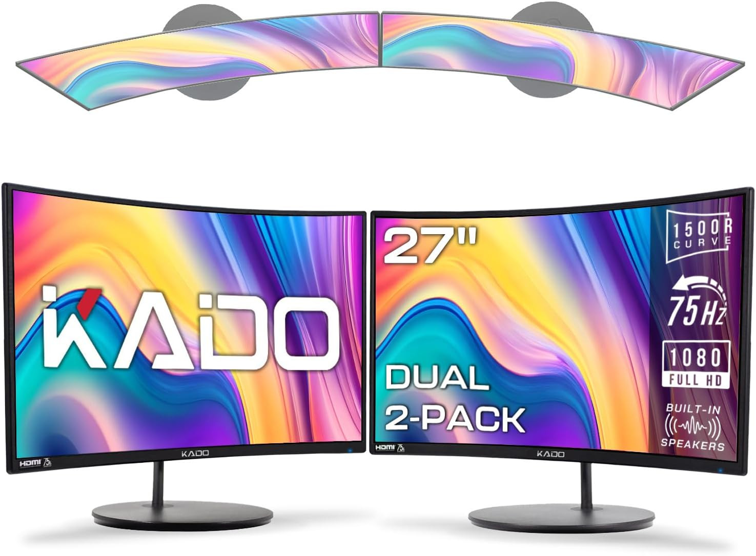Dual Monitor Setup - 2-Pack 27" Curved 1920X1080 Computer Monitor 1500R 75Hz VES
