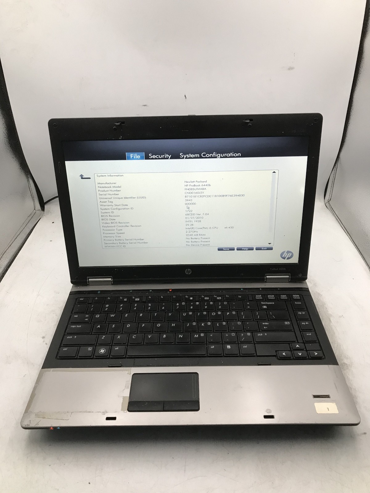 HP PROBOOK 6440B - BOOTS TO BIOS - INTEL I5 M430 - 2GB RAM - READ DESCRIP - BB