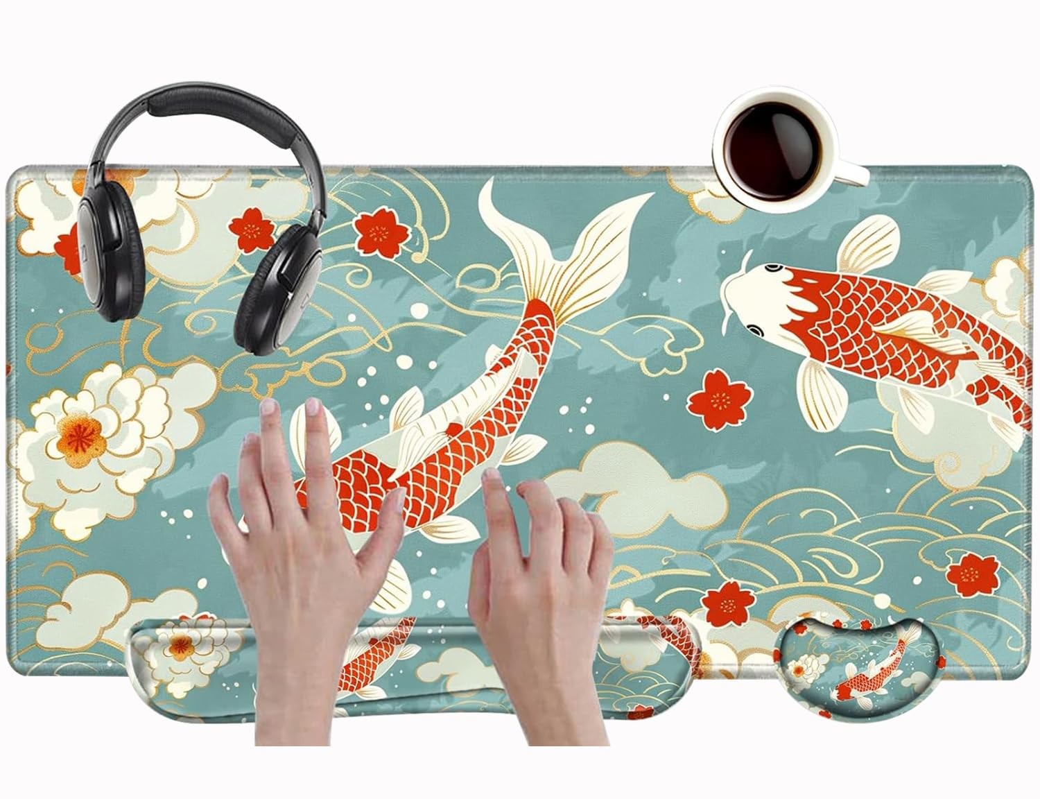 Koi Fish Desk Mat Set Carp Mousepad Gaming Mouse Pad and Keyborad Wrist Rest ...
