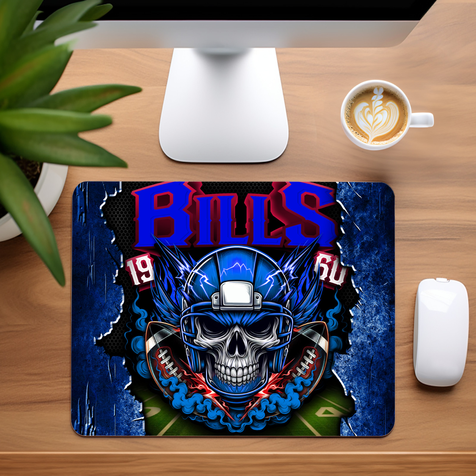 Buffalo Bills Skull Custom Non-Slip Neoprene Mouse Pad Home Office