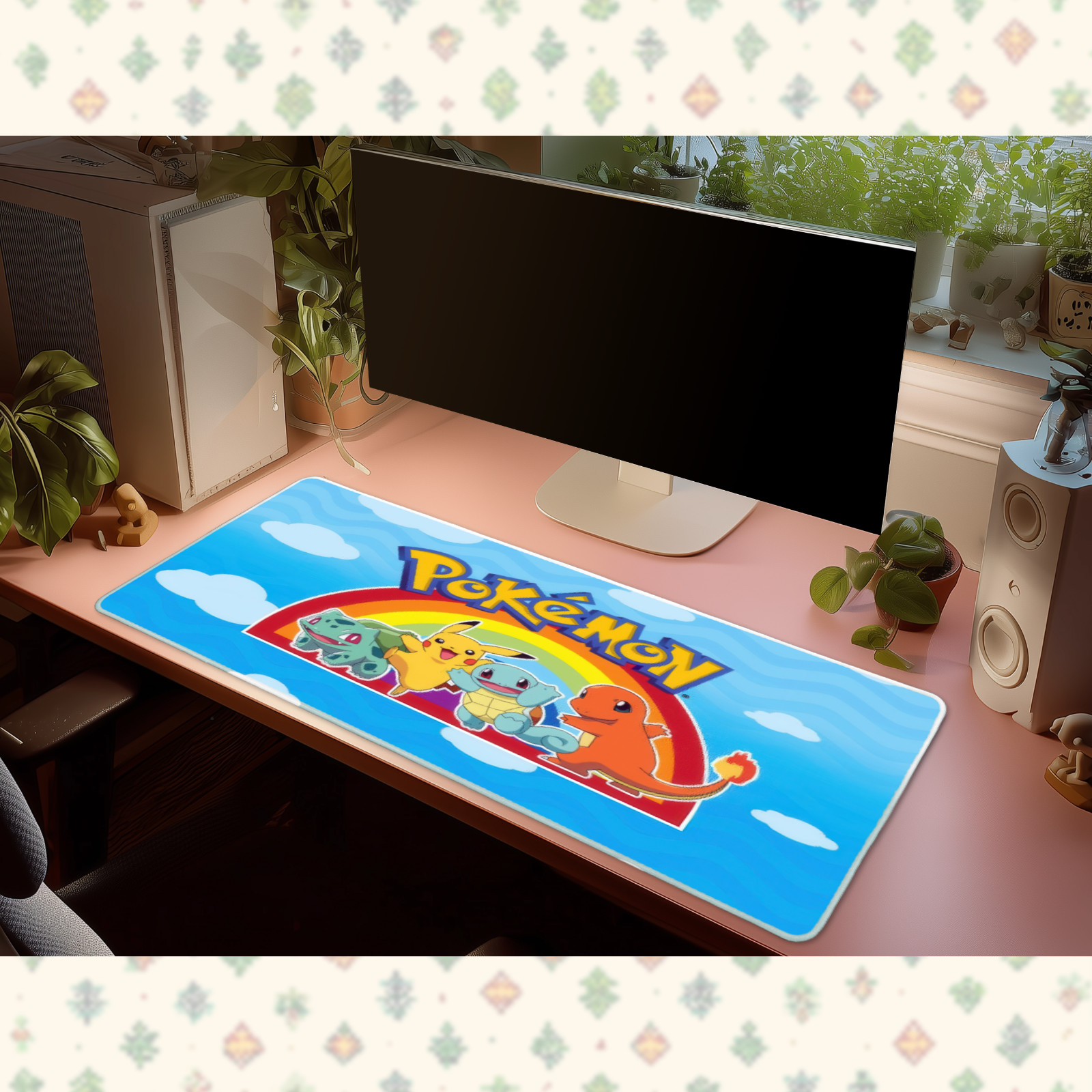 Pokemon Pikachu Bulbasaur Squirtle Charmander Rainbow Desk Mat Mouse Pad
