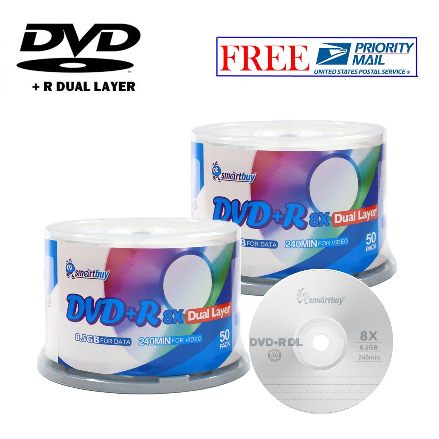 100-Pack SmartBuy Logo Top Surface DVD+R DL 8X Dual Layer 8.5GB Recordable Disc