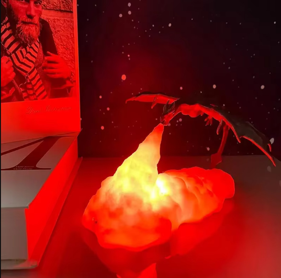 3D Flying Dragon LED Night Light USB Rechargeable Fire Dragon Lamp Decor
