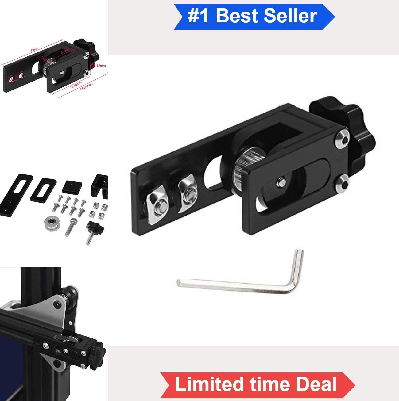 3D Printer X Axis Belt Tensioner Aluminum Alloy 2020 Profile Adjustable Kit for