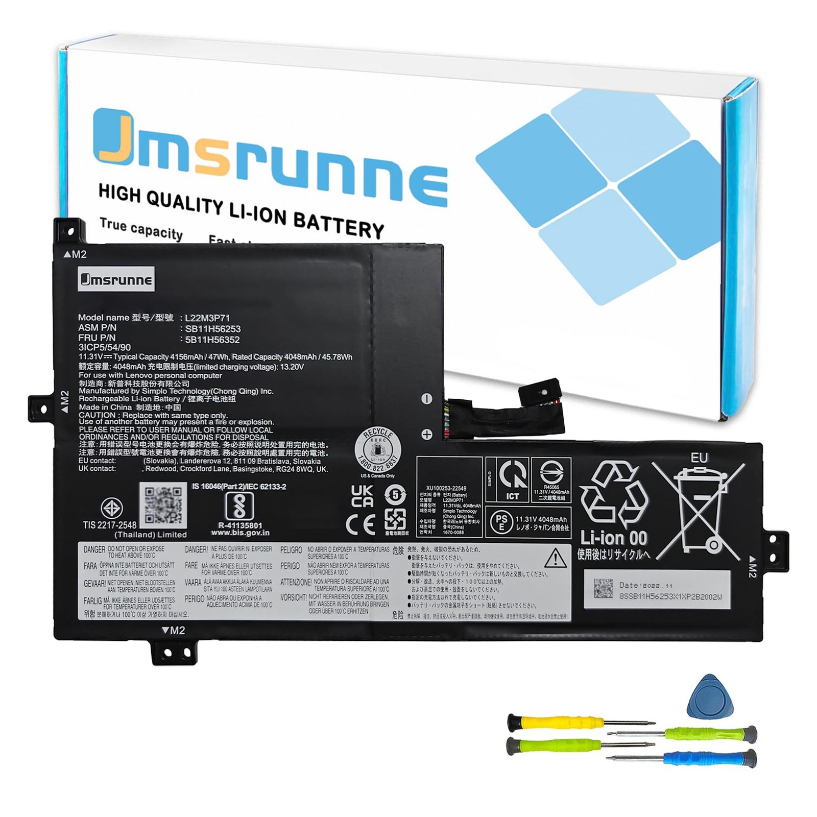 Jmsrunne 47Wh L22M3P71 Laptop Battery Replacement for Lenovo's 100w 300w 500w...