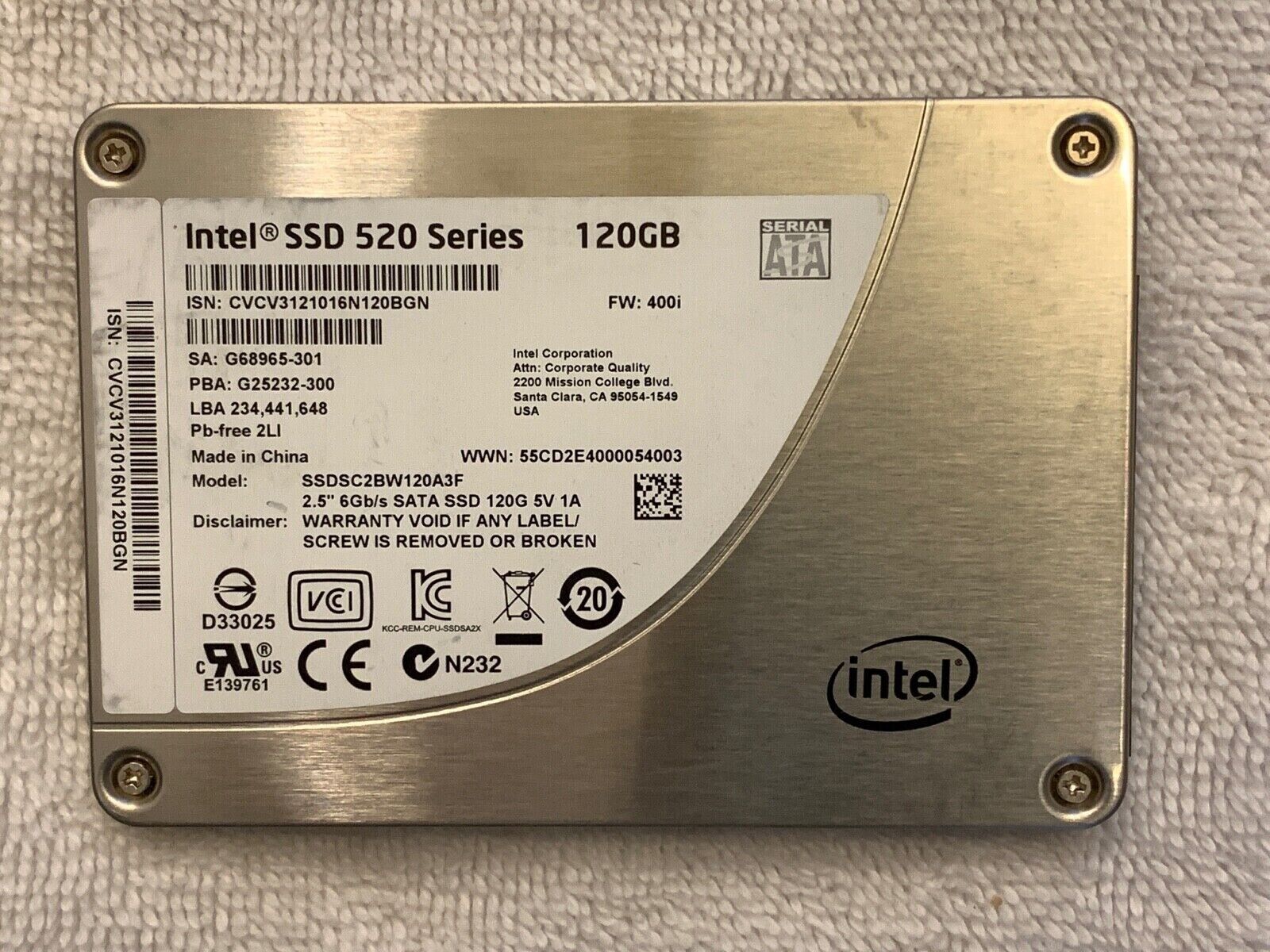 Intel 520 Series 120GB 6Gb/s SSD 2.5 inch SATA SSDSC2BW120A3F