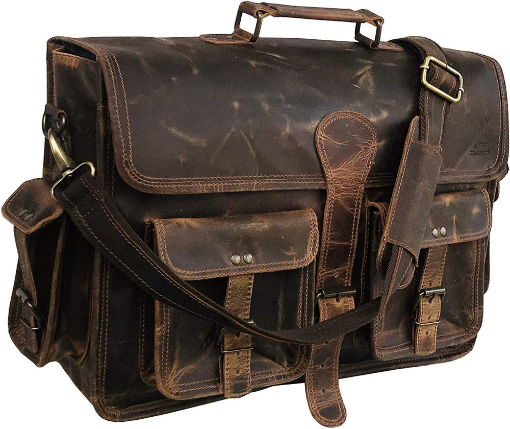 Leather Laptop Messenger Bag Vintage Briefcase Satchel for Men and 18 Inch 
