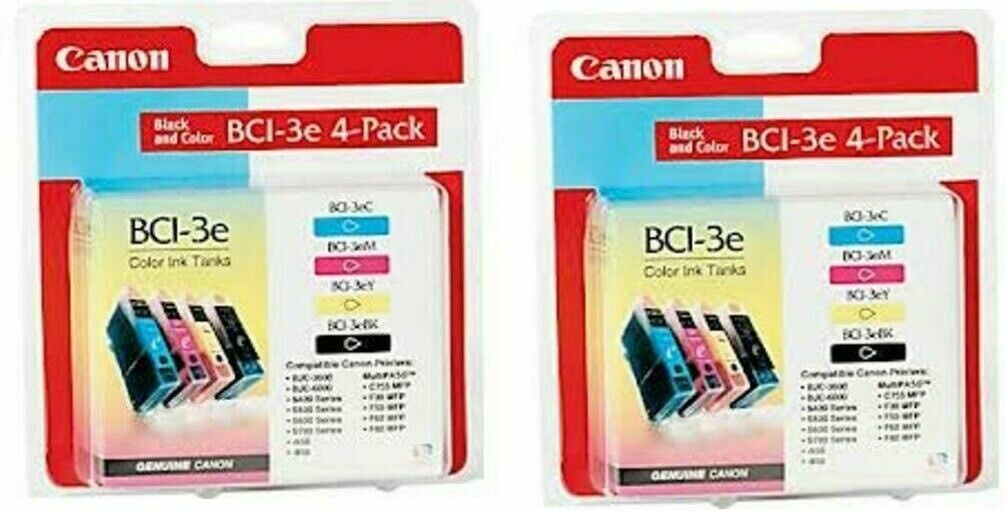 Lot of 8 (2 Sets of 4) Canon BCI-3 Ink NO BOX Sealed Sleeve All Colors CMYK