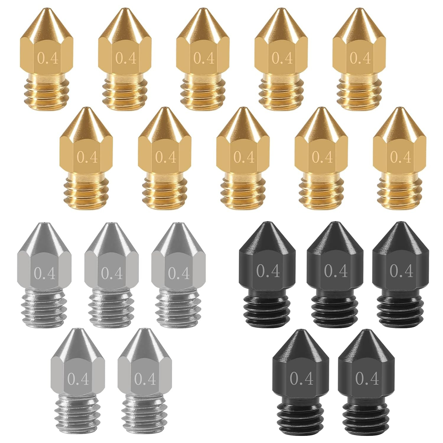 20PCS 3D Printer Hardened Steel +Stainless Steel +Brass Extruder Nozzle MK8 Nozz