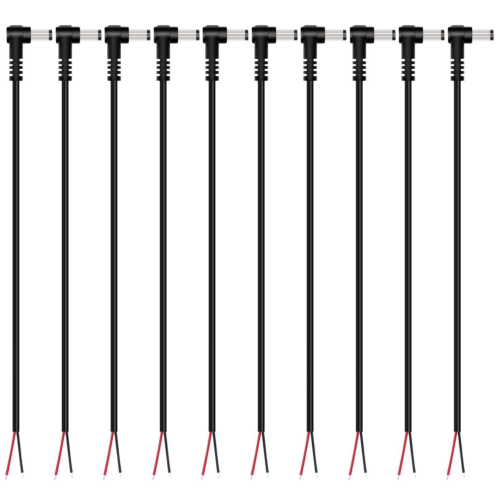 DC Power Pigtail Cable, 10Pack 5.5mm x 2.1mm 90 Degree Right Angle DC Barrel ...