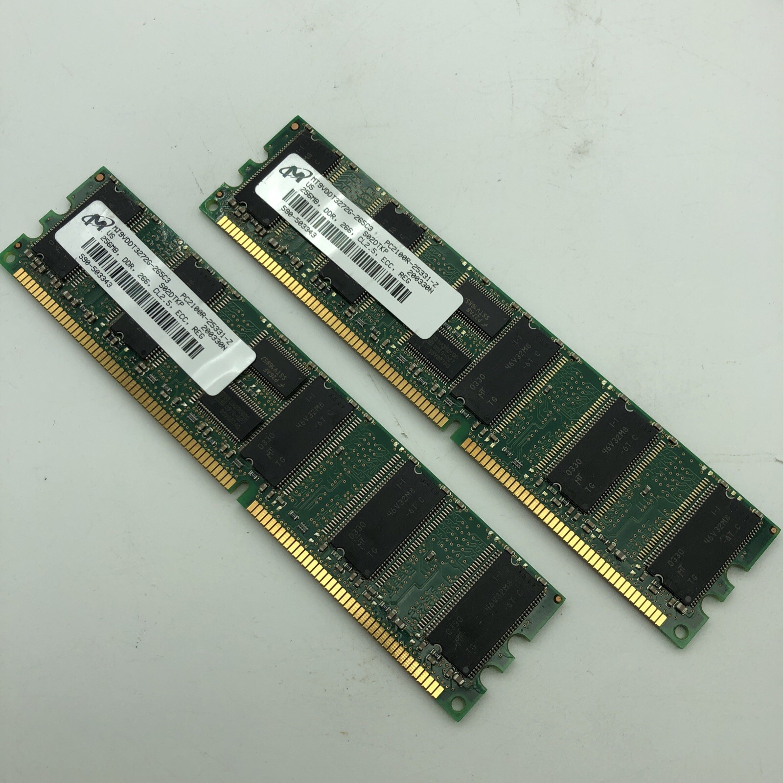 MICRON 512MB Total (2 x 256mb) DDR PC 2100 ECC Memory 266mhz 32mx72 SDRAM 2pcs