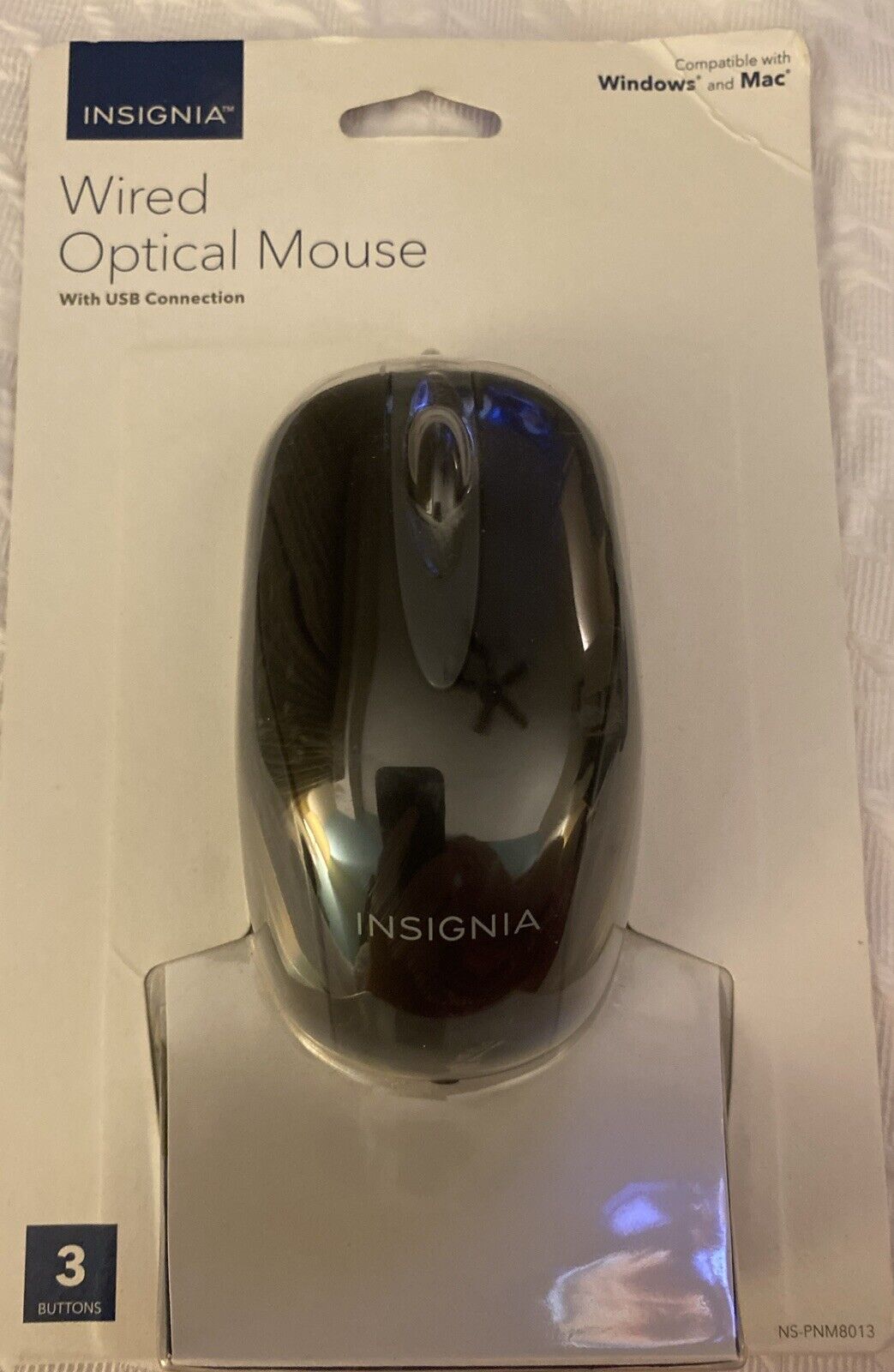 INSIGNIA Wired Optical Mouse Black USB 3 Button Windows and Mac NS-PNM8013