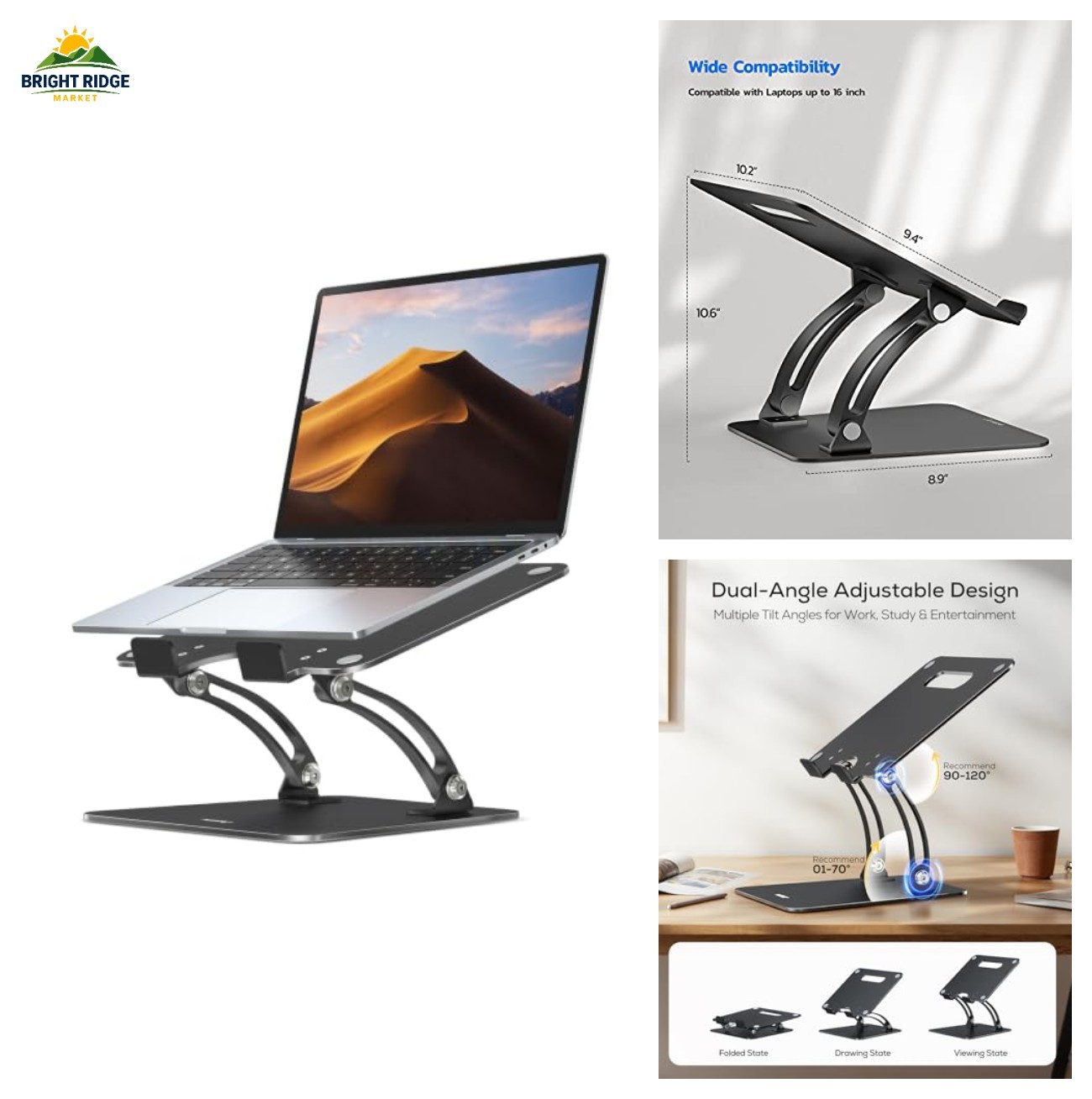 Nulaxy Fully Adjustable Laptop Stand for Desk, Dual Foldable Computer Riser