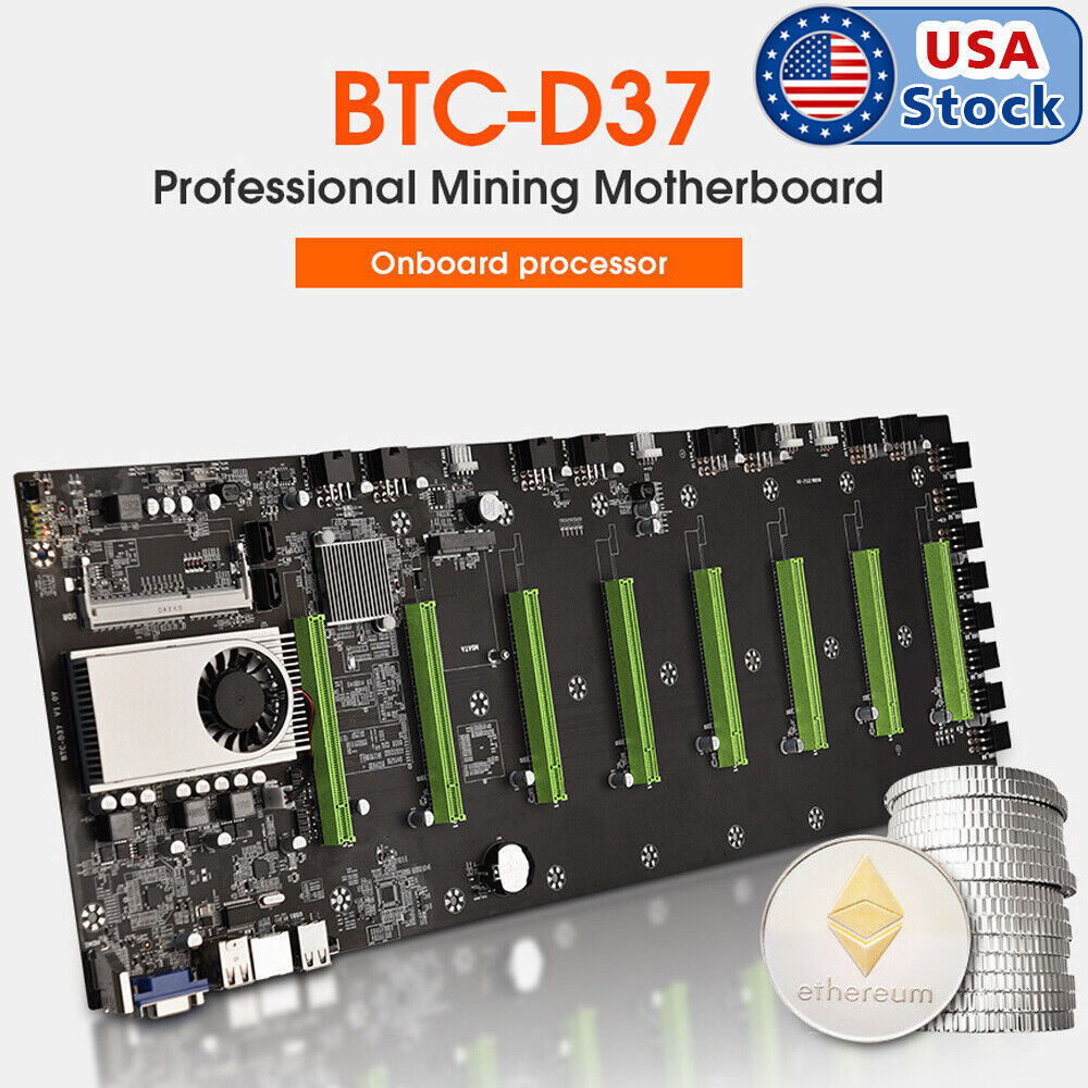 BTC-37 Cryptocurrency Mining Machine Motherboard CPU Group 8 Video Card Slots