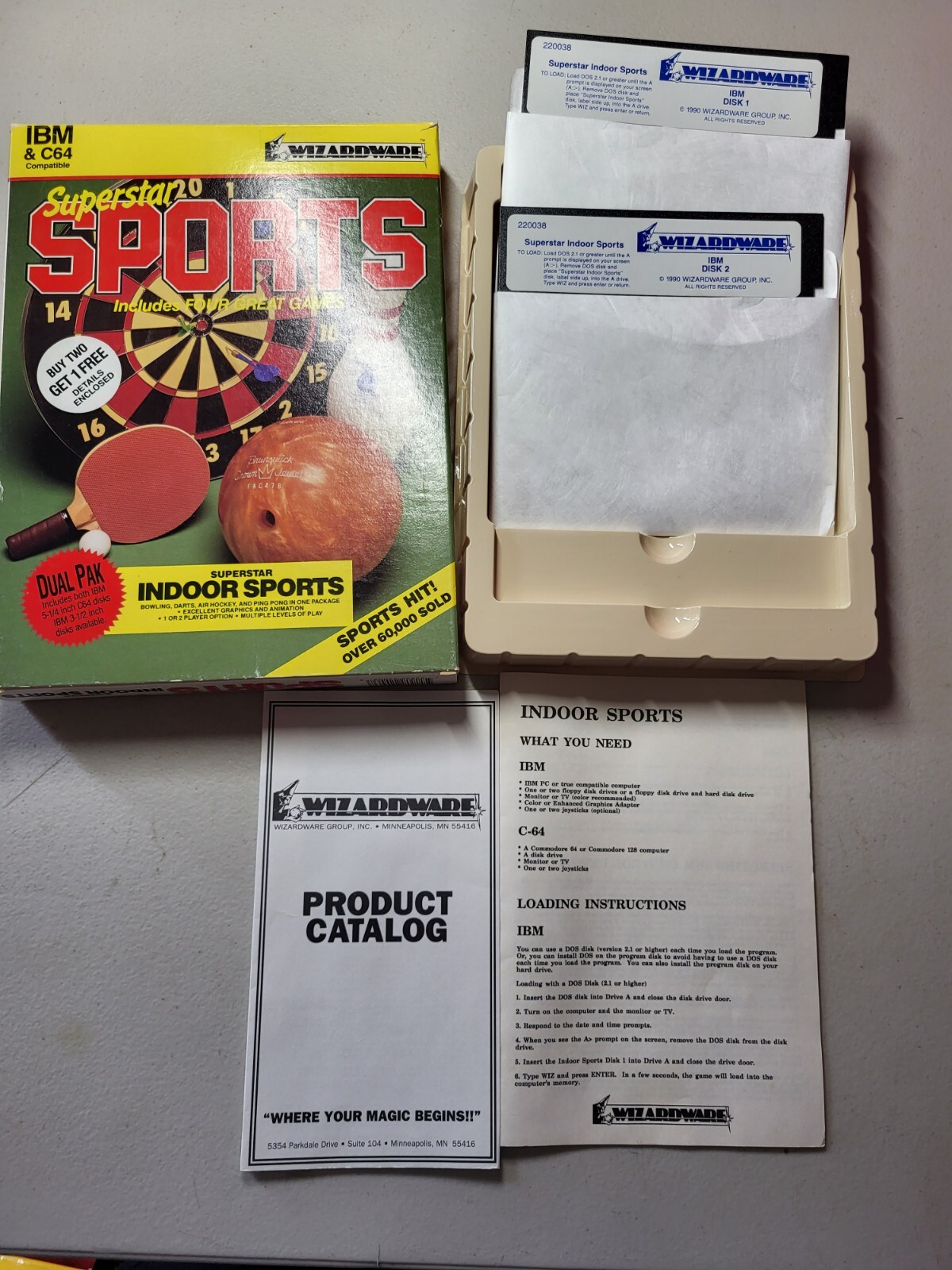 1987 Superstar Indoor Sports Bowling Air Hockey Ping Pong IBM 5 1/4" 2 Disks