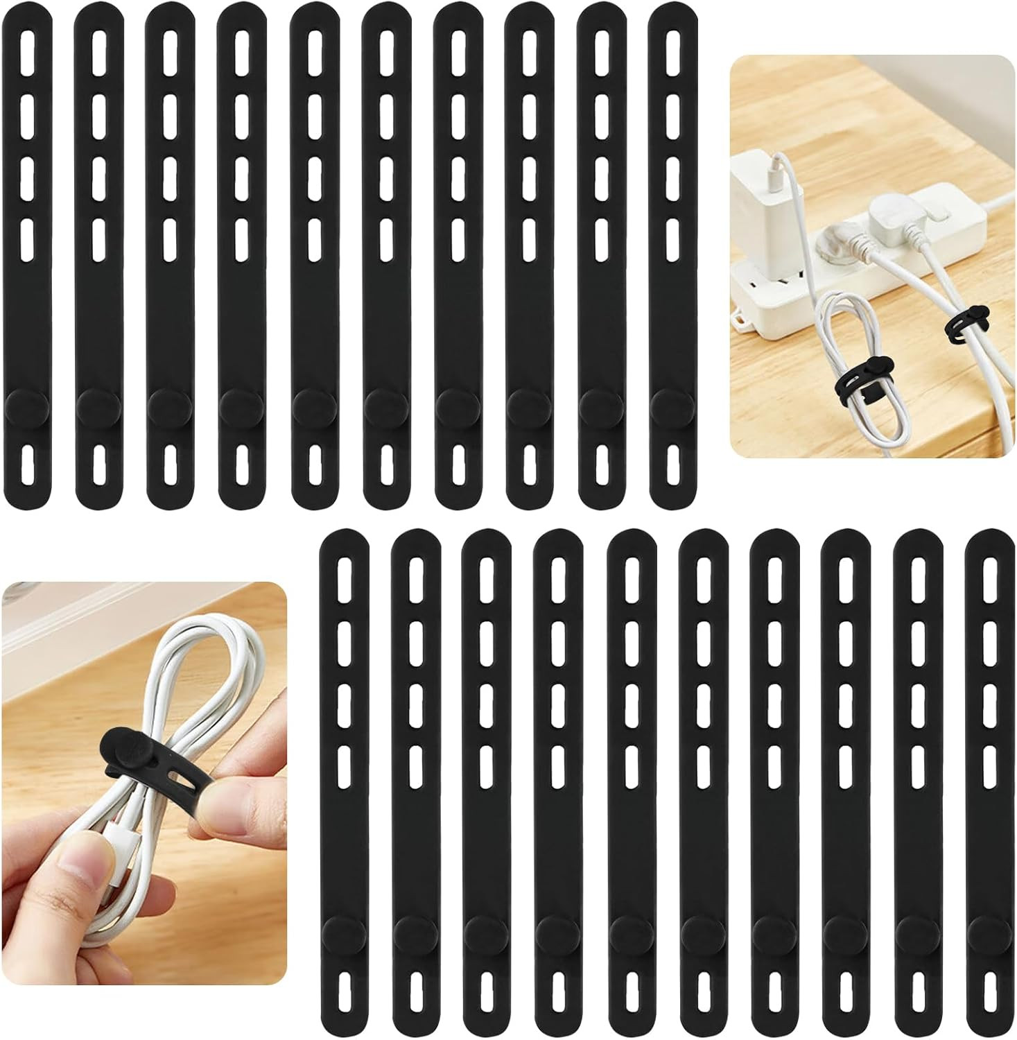 Bridas Silicona Negras 20 Pcs Reutilizables Organizador Cables Hogar Oficina