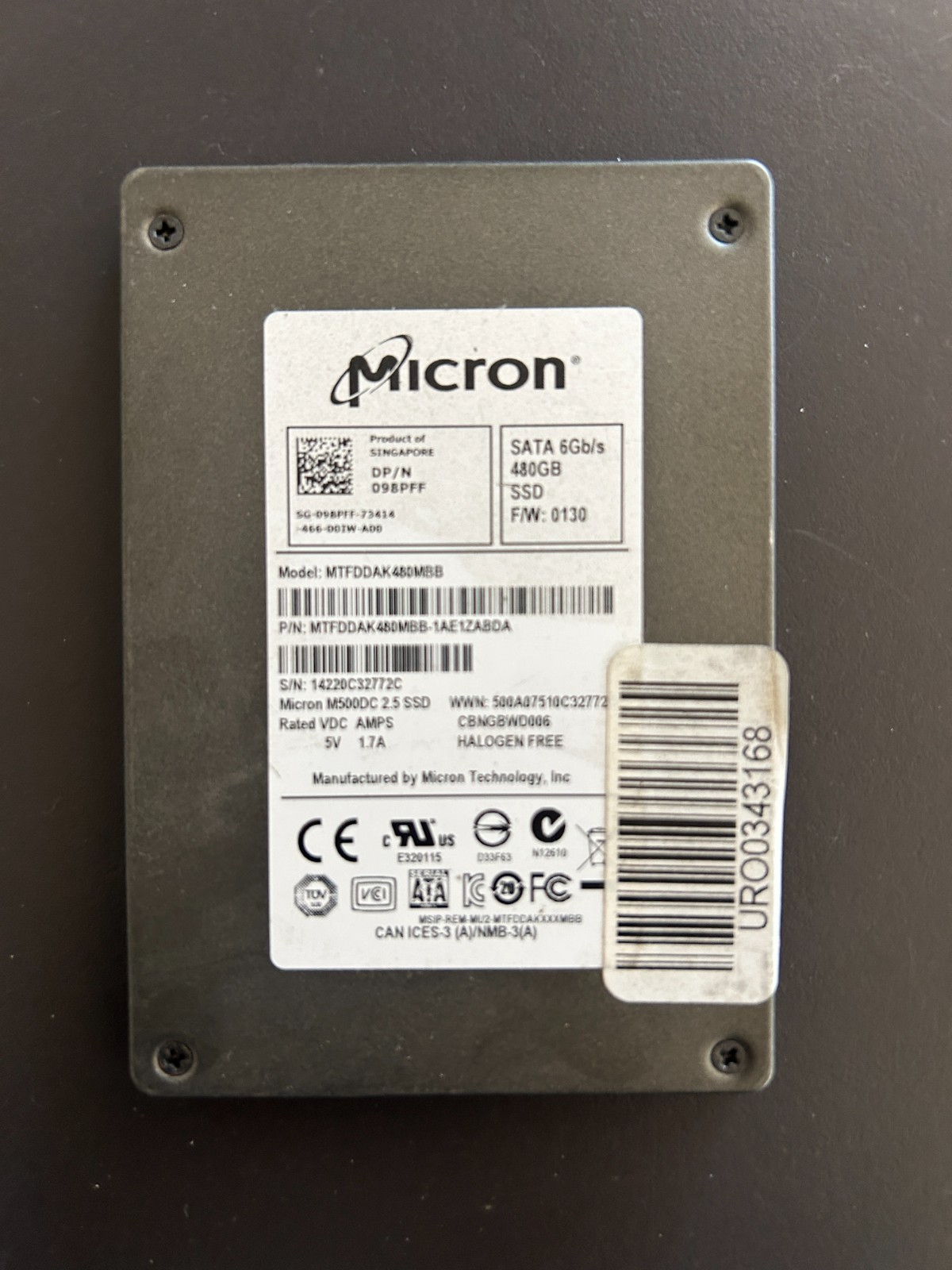 Micron  2.5"  480GB SOLID STATE SSD Drive SATA