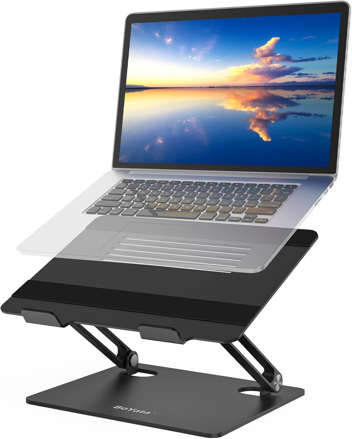 Adjustable Metal Laptop Stand Riser Silicone Pads Notebook up to 15 Inch Black