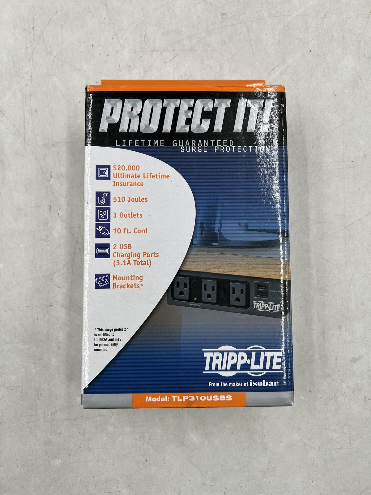 NEW Tripp Lite 3-Outlet Surge Protector Power Strip w/ 2-Port USB Charging Black